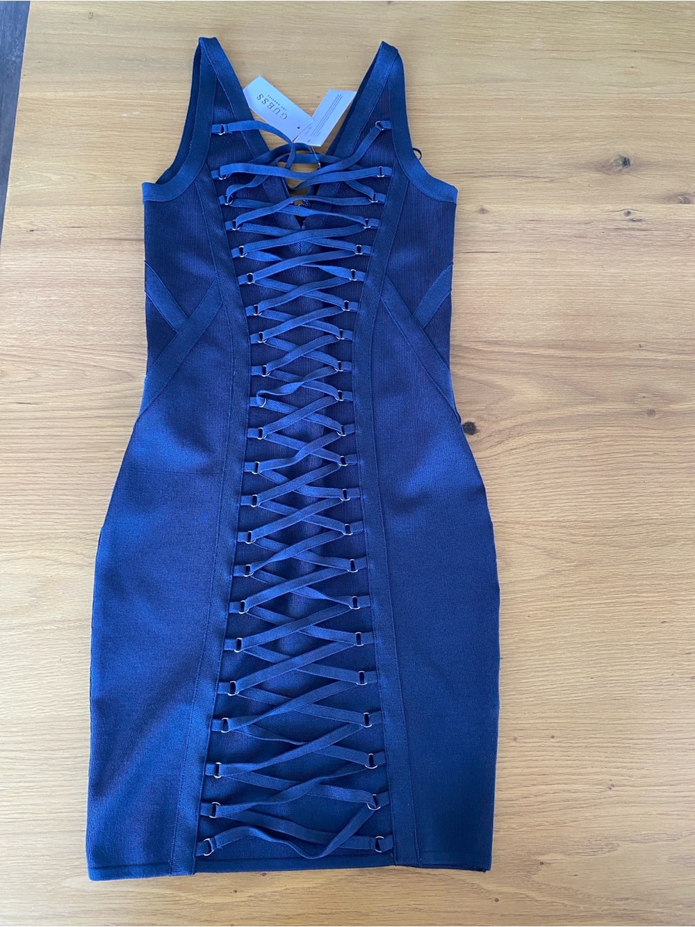 NWT Guess Navy Blue Lace-Up Stretch Bandage Mini Dress - Size M